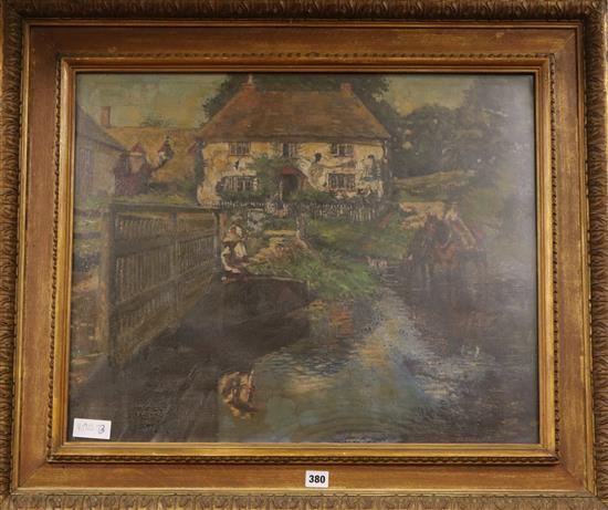 Fairbett, oil on canvas, horses watering at a ford, signed, 52cm x 65cm